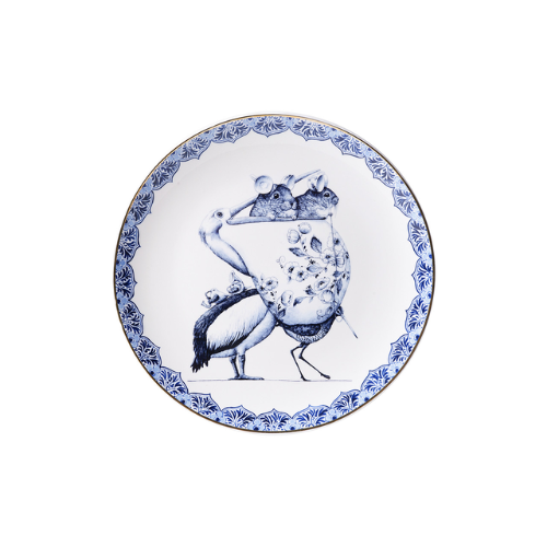 Heinen Delfts Blauw Wandbord Redmer Hoekstra Pelikaan 27.5 cm